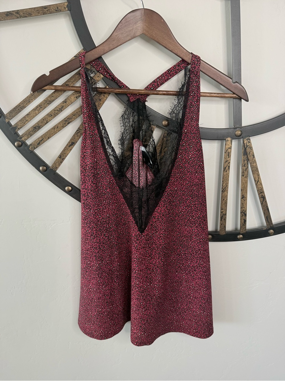 Daytrip Wine Red Glitter Lace Trim Cami
